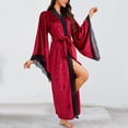 thumbnail image 4 of Taylonsss Womens Plus Size Robe Velvet Lace Trim Long Sleeve Casual Loungewear Home Wear, 4 of 4