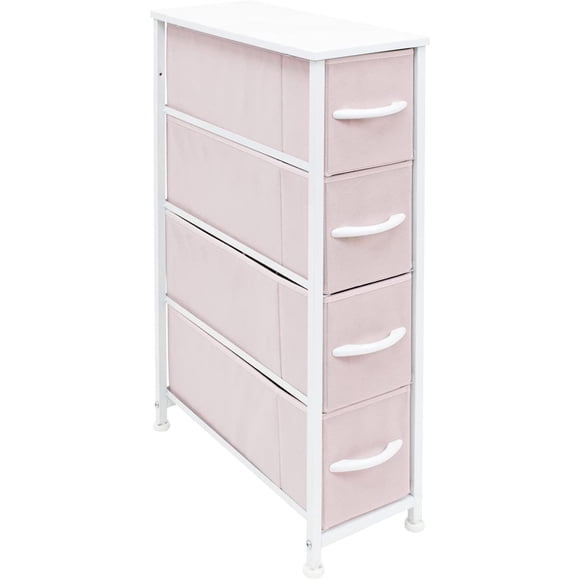 Sorbus Narrow Dresser Tower with 4 Drawers - Vertical Storage for Bedroom, Bathroom, Laundry, Closets, and More, Steel Frame, Wood Top, Pastel Fabric Bins (Pastel Pink)
