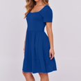 thumbnail image 4 of Robe d'Été pour Femme à Encolure Carrée, Grande Taille, Mignonne, à Manches Courtes, Taille Haute, Robe Trapèze Évasée à Volants, Danse, Bleu, P, 4 of 6