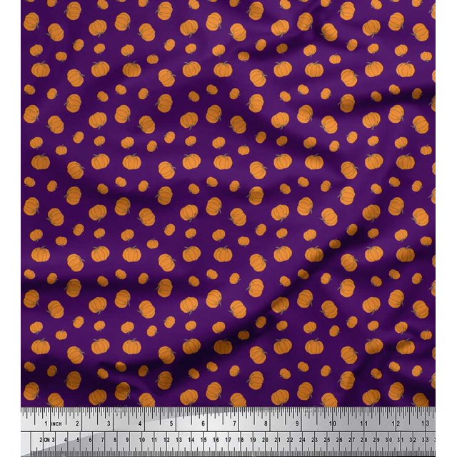 Soimoi Purple polyester Crepe Fabric Pumpkin Vegetable Print Fabric by Yard 52 Inch Wide