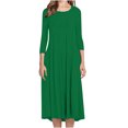 thumbnail image 1 of TopLLC Robe à Manches Longues Col Rond Longueur Genou Mode Femme Confortable Bouton Col en V Couleur Unie Robe Décontractée Blouse Femme en Liquidation, 1 of 9