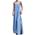 thumbnail image 2 of QTBIUQ Robe Tube en Denim Ample à Bretelles pour Femmes, Jupe Longue Fendue, 2 of 4