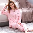 thumbnail image 4 of Pyjama Femme Manches Longues Printemps et Automne Pyjama cardigan à Revers polyester Coton Grande Taille Mode Décontractée Vêtement d'Extérieur Tenue de Maison, 4 of 6