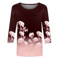 thumbnail image 4 of Pompotops Mode Femme T-shirt Imprimé Mi-Longueur Manches 3/4 Blouse Col Rond Hauts Décontractés Liquidation, 4 of 4
