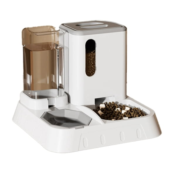 2.2L Food & 1.3L Water Automatic Pet Feeder with Anti-Tip Design - All-in-One Feeding Station for Dogs, Cats, Rabbits & Puppies - Hygienic Plastic Construction, Space-Saving 30x30x25.5cm Size, Gray