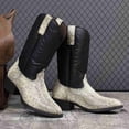 thumbnail image 4 of Men's Western Cowboy Boots - Retro Embroidery Mid Calf Pull-On Boots with Snakeskin Pattern, Round Toe, Chunky Heel, Slip Resistant, (Brown & Black Options), 4 of 6