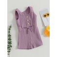 thumbnail image 3 of Gupgi 0-4Y Toddler Girl Sleeveless Ribbed Romper Summer Baby Solid Color Short Jumpsuits, 3 of 9
