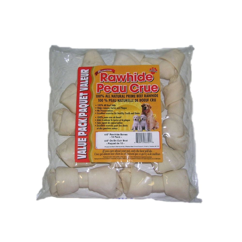 Masters Best Friend Premium White Rawhide 4-5 in 10 Pack of Knot Bones Dog Treats