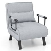 Costway Folding 6 Position Convertible Sleeper Bed Armchair Lounge w/ Pillow Light Gray