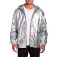 thumbnail image 1 of INSPIRE CHIC Metallic Jacket for Men's Sparkle Zipper Hooded Windbreaker Silver S, 1 of 5