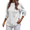 thumbnail image 1 of Women Sweatshirt O-Neck Side Split Button-down Women Sweatshirt Autumn Winter Solid Color Long Sleeve T-shirt, 1 of 8