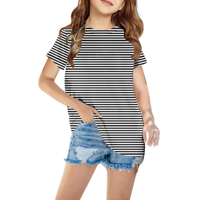TopLLC Manches Courtes Col Rond Blouses & Chemises Chemises pour Enfants T-Shirt Graphique Manches Courtes Col Rond Crop Top pour 3-14 Ans Filles et Garçons T-Shirt Tee Blouse Fille