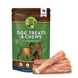 Supreme 6-inch Jumbo Bully Sticks by Sancho and Lola’s (5 Pack) All-Natural, Long-Lasting Dog Chew Treats - Free-Range, Grass-Fed Beef - Low Odor