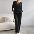 thumbnail image 1 of Womens Sweatsuits Sets Long Sleeve Crewneck Top Wide Leg Pants Two Piece Outfits Lounge Matching Set with Pockets Black M, 1 of 8