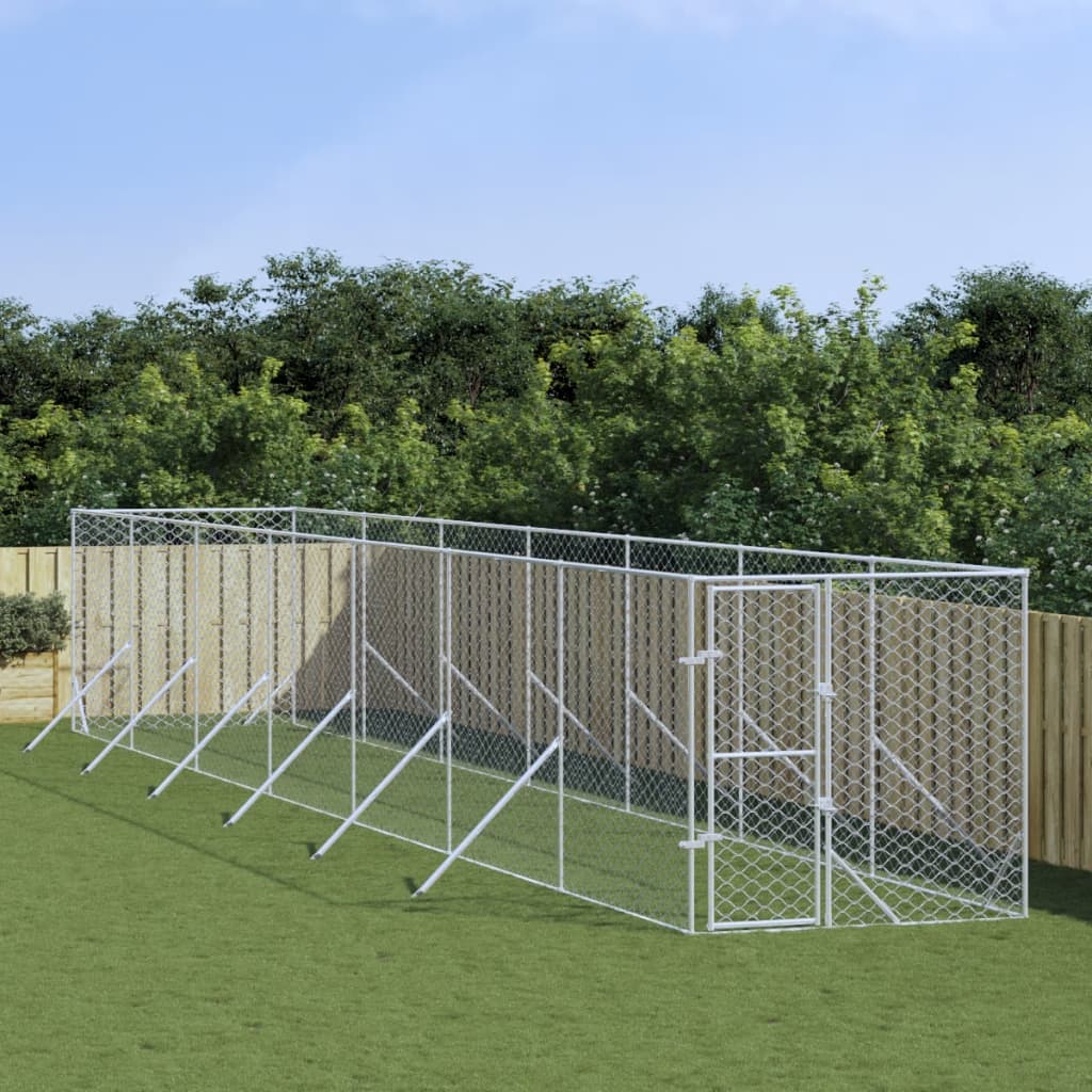vidaXL Chenil Extérieur pour Chien Argent 2x14x2 m Acier Galvanisé