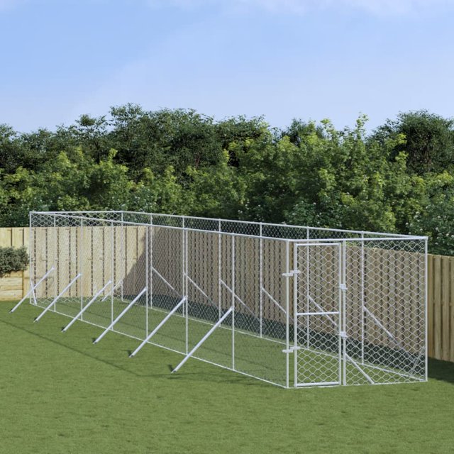 vidaXL Chenil Extérieur pour Chien Argent 2x14x2 m Acier Galvanisé