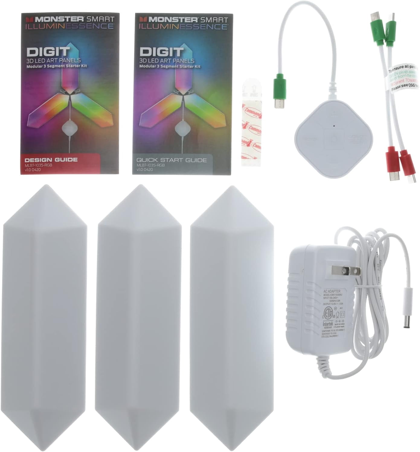Monster Digit 3D LED Art Panels Starter Kit, 3 Modular Panels, Wi-Fi Smart Lighting, RGB, Voice Control, Sound Reactive – MLB7-1035-CAN