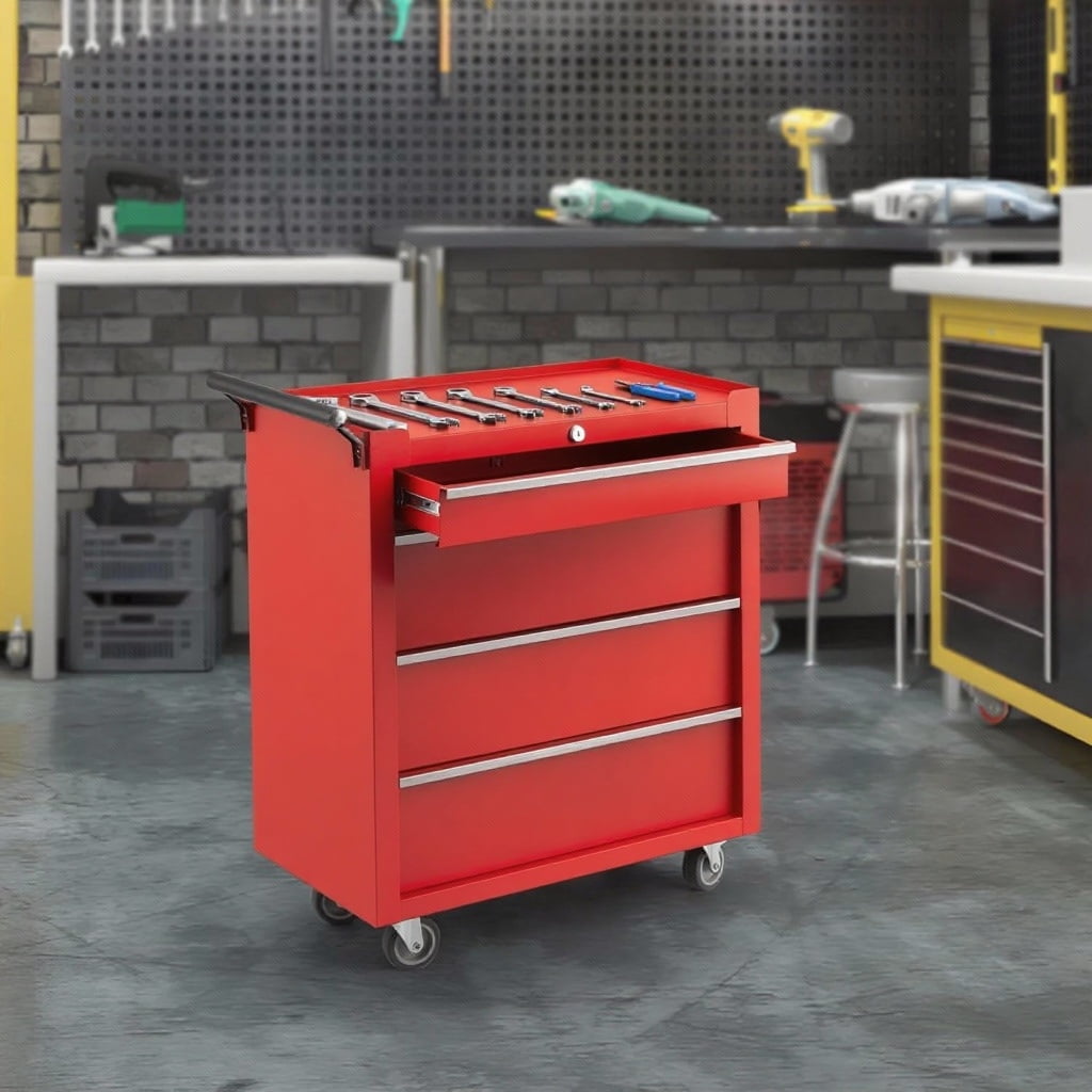 EDTara Rolling Tool Chest With 4 Drawers and Lock, Portable Storage Cabinet With Drawer Liners for Garage or Workshop