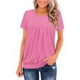 thumbnail image 2 of Erwazi T-shirt d'Été à Manches Courtes pour Femmes, Col Rond, devant Plissé, T-Shirt Décontracté, 2 of 7