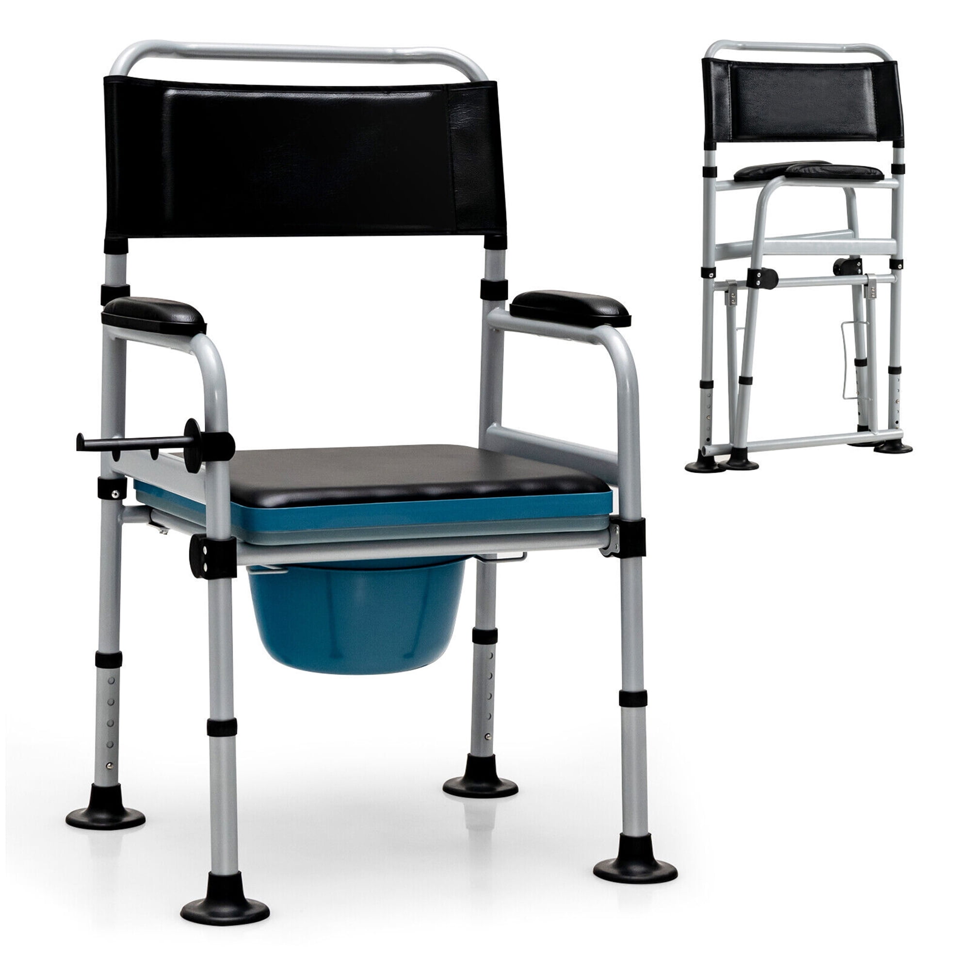 Gymax 4-in-1 Bedside Commode Folding Toilet Chair w/ Detachable