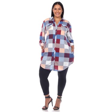 White Mark Women's Buffalo Plaid 3/4 Sleeve Tunic Shirt