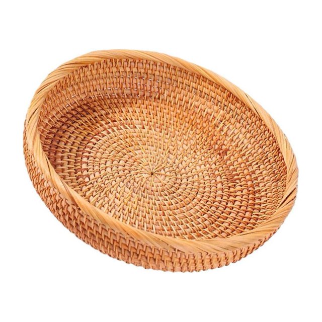 Thinsony Wicker Woven Round Snack Fruit Bowl Rattan Food Organizer Tray 25x5cm 1Set