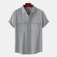 thumbnail image 2 of lcziwo Button Down Lapel Shirts for Men Summer Lightweight Linen Tops with Pockets Casual Short Sleeve Solid Color Basic Blouses Limited Time Deal,Gray,XL, 2 of 8