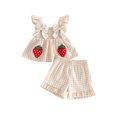 thumbnail image 1 of Toddler Baby Girl Summer Clothes Watermelon Print Tank Tops Ruffle Cuffs Shorts 2Pcs Sweet Outfit, 1 of 8