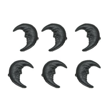 Set of 6 Crescent Moon Drawer Pulls, 2 Inch Black Cast Iron Faces