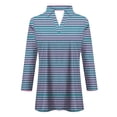 thumbnail image 4 of Timegard Tuniques Rayées pour Femmes Col à Revers en V Manches 3/4 T-Shirts Blouses Décontractées Mode, 4 of 5