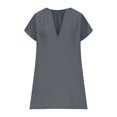 thumbnail image 4 of Amzcrzy Robes pour Femmes Grande Taille Robes P-5TG Tendance Couleur Unie Robes d'Été pour Femmes Col en V Manches Courtes Robe d'Été Décontractée Plissée Surdimensionnée Mini-Robe, 4 of 8