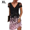 thumbnail image 5 of fastboy Robe Courte à Manches Courtes Imprimée Col en V pour Femmes Robe Décontractée Soirée École Fiançailles Été Mariage Anniversaire Vêtements Rose TG, 5 of 5