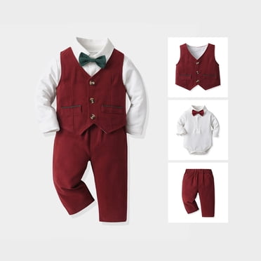Costumes Formels pour Tout-Petit Garçon, Chemise Habillée à Col, Gilet, Tenue de Baptême pour Bébé, Tenue d'Été pour Bébé Garçon 12-18 Mois