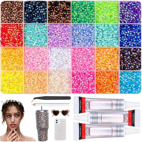 32000Pcs Resin Jelly Rhinestones for Bedazzling, colorful diy resin rhinestone kit, Bedazzler Kit with Rhinestones for Clothes, Tumblers, Crafts, Nail Art, Shoes (24colors(3mm))