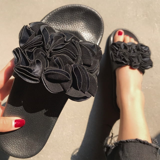 LSLJS Mode Femmes Décontracté Grandes Fleurs Sandales Plates Chaussures Flip Flop, Pantoufles pour Femmes