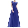 thumbnail image 1 of Meichang Robes Maxi en Mousseline pour Femmes Tunique Ajustée Plissée Couleur Unie Robe d'Été Évasée Évasée Dentelle Manches Courtes Col Ras du Cou Robe Élégante Soirée Fête Boîte de Nuit Bal Robes d'Été, 1 of 6