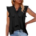 thumbnail image 1 of Dealovy Work Tank Tops for Women Cap Sleeve Ruffle V Neck Lace up Dressy Casual Solid Color Blouses, 1 of 6