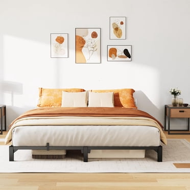 Cadre de Lit Plateforme Entièrement en Métal de 6 Po, Lattes en Fer Robustes, Aucun Sommier Requis, outil-Free Assembly, Capacité de 800 Lb, Style Minimaliste