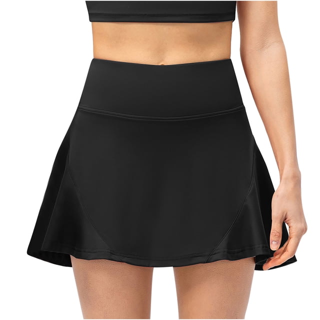 Ersazi Robes pour Femmes Été en Liquidation Robe de Pâques pour Femmes Faux Deux Pièces Course Décontractée Été Sports Exercice Cyclisme Shorts Gym Yoga Jupe de Tennis (Incluant Poche) Robe de Pâques pour Femmes Noir TTG