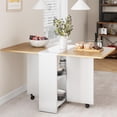 thumbnail image 3 of AKDSteel Folding Dining Table, Kitchen Dining Drop Leaf Dining with 6 Wheels and 2-Layer Storage Shelf, Space Saving Dining Table for Small Spaces, 3 of 8