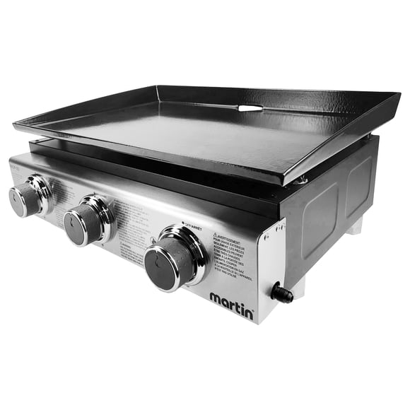 Martin MGP-23 Tabletop Propane Griddle - 3 Burners, 22 Inch Wide Portable Flat Top Grill with Rear Grease Trap; Gas Plancha for Outdoor Cooking, Camping Kitchen, BBQ, Tailgating