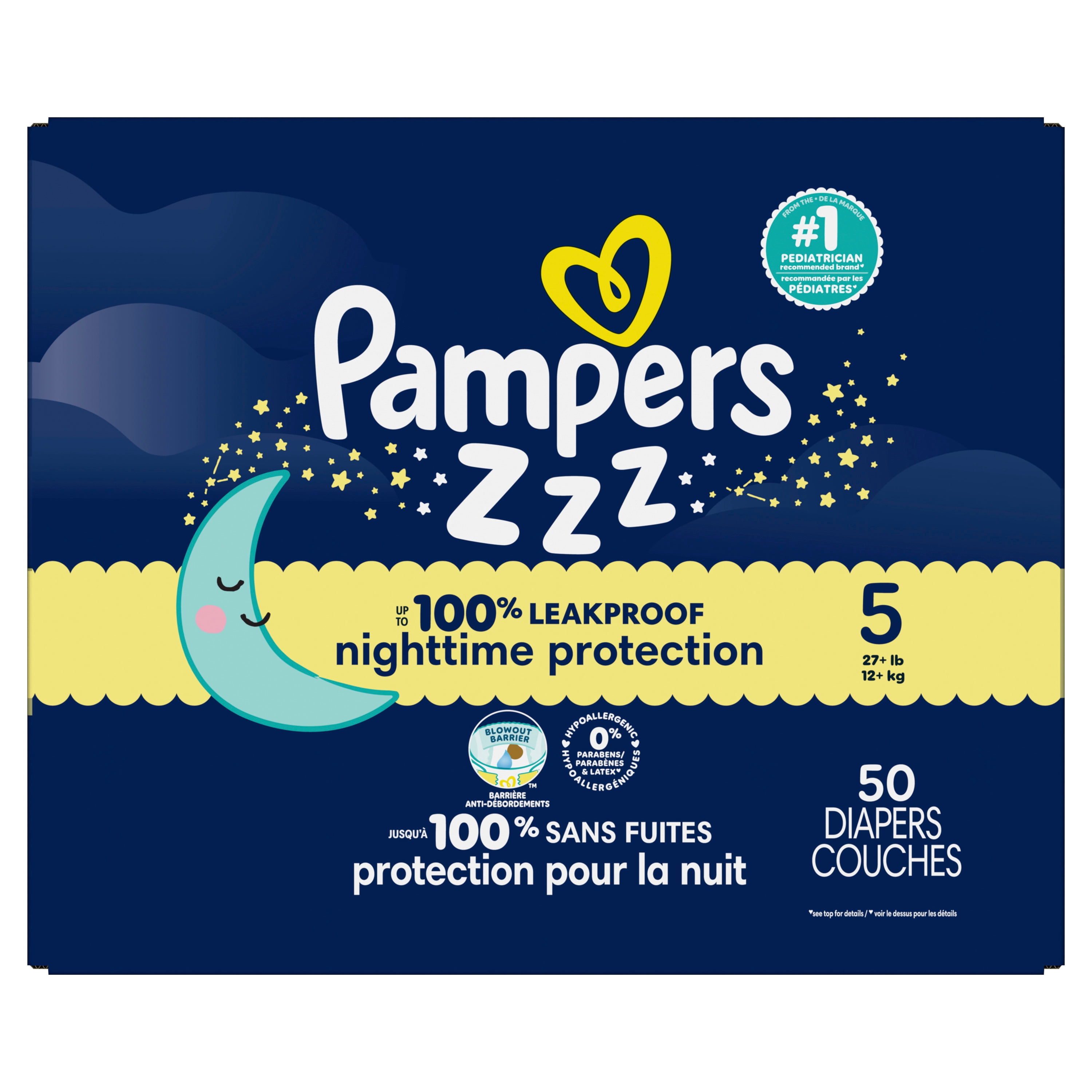 ZZZ Couches de Nuit, Taille 5 (27+ lbs), Couche pour Bébé Jetable à Protection de Nuit