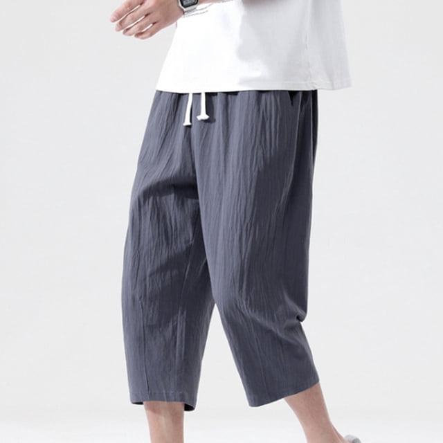 Mefallenssiah Men'S Fashion Drawstring Elastic Waist Pocket Casual Sweat Capris Pants
