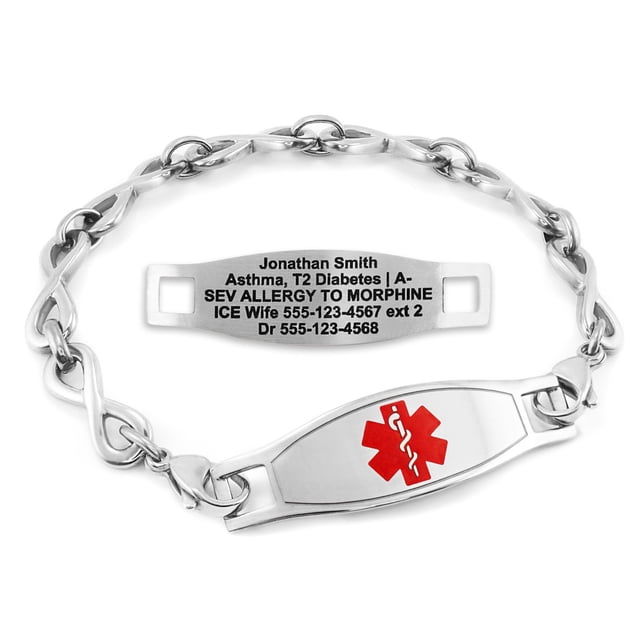 MedicEngraved Stainless Steel Custom Medical Alert Bracelet - 6mm Infinity Link