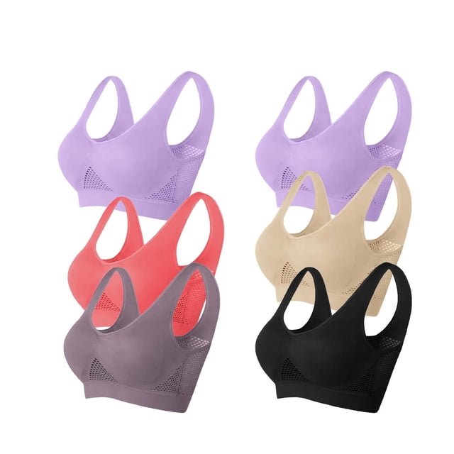 Timegard 6pc Sports Bras for Women Plus Size High Support Wireless Breathable Mesh Workout Running Bras