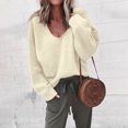 thumbnail image 1 of EGNMCR Chandails pour Femmes Mode Col en V Chandail Ample Manches Longues Hauts, 1 of 3