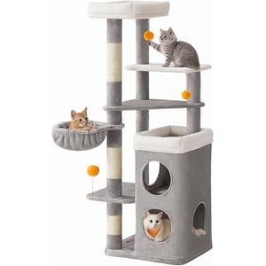 Condo Cat Tall à plusieurs niveaux avec grottes de scratching Postes Perches sombres UPCTG