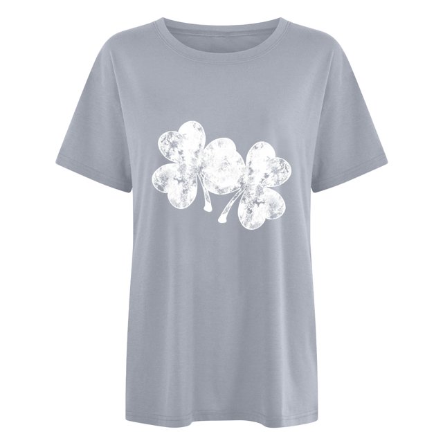 Penkiiy Mode Dames Imprimé Saint-Patrick Manches Courtes Col Rond Chemise Femme Décontractée Ample 2TG Gris