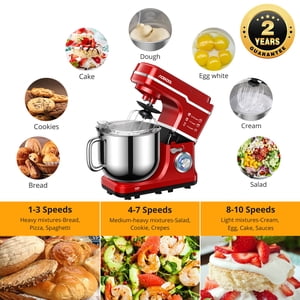 660W 7.5QT Stand Mixer – 10-Speed Tilt-Head Electric Kitchen Mixer – Stainless Steel Bowl, Whisk, Dough Hook, Beater, Splash Guard – Ideal for Bread,Dough – Compact Silver Household Mixer – Silver