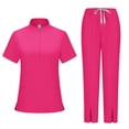 thumbnail image 1 of Ktyne Ensemble de Sarraus Roses pour Femmes Extensible Uniforme d'Infirmière à Manches Courtes Sarrau et Pantalon Tenue de Sarrau de Couleur Unie avec Multiples Poches Rose Vif m, 1 of 3